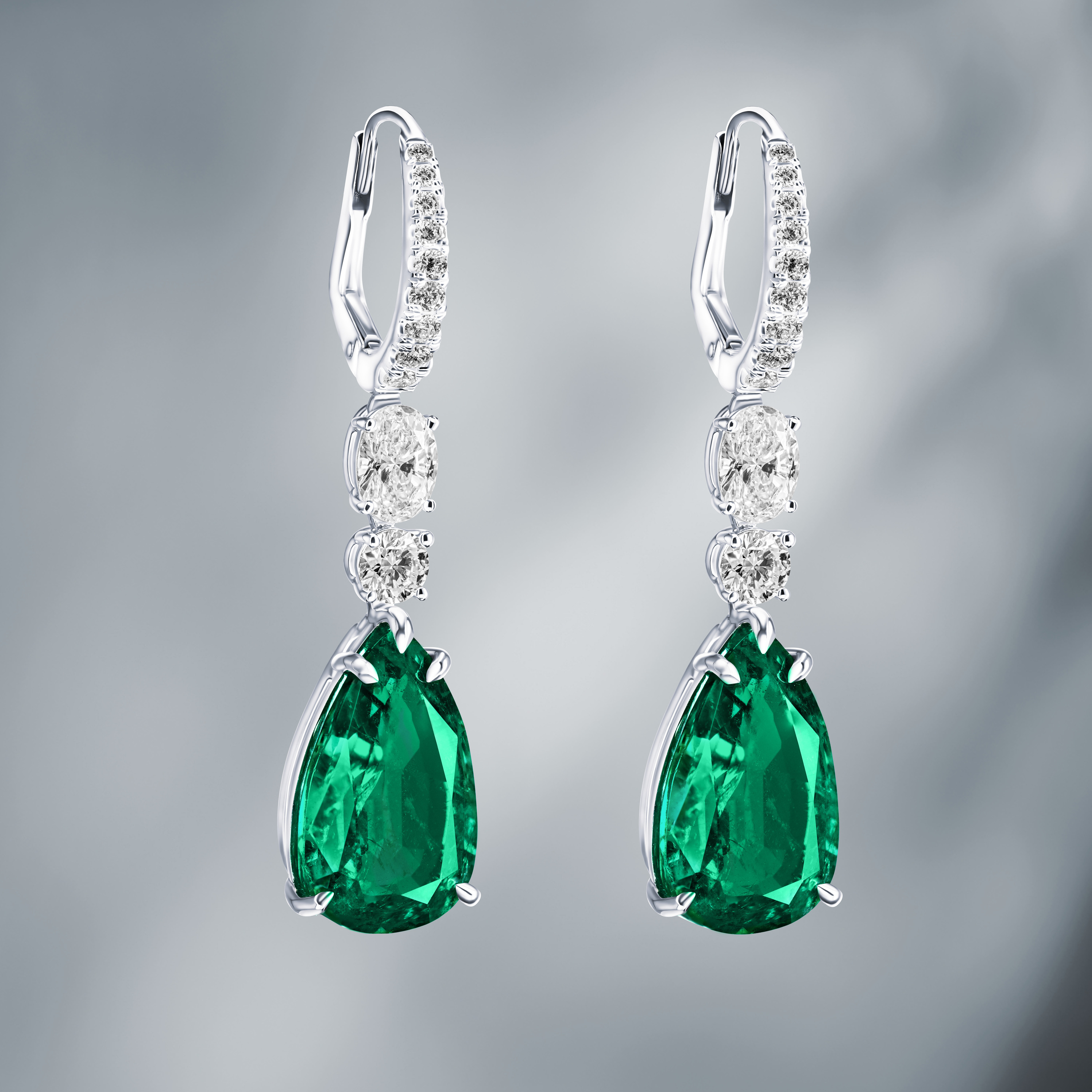 Diamond Earrings Set With Zambian Emeralds