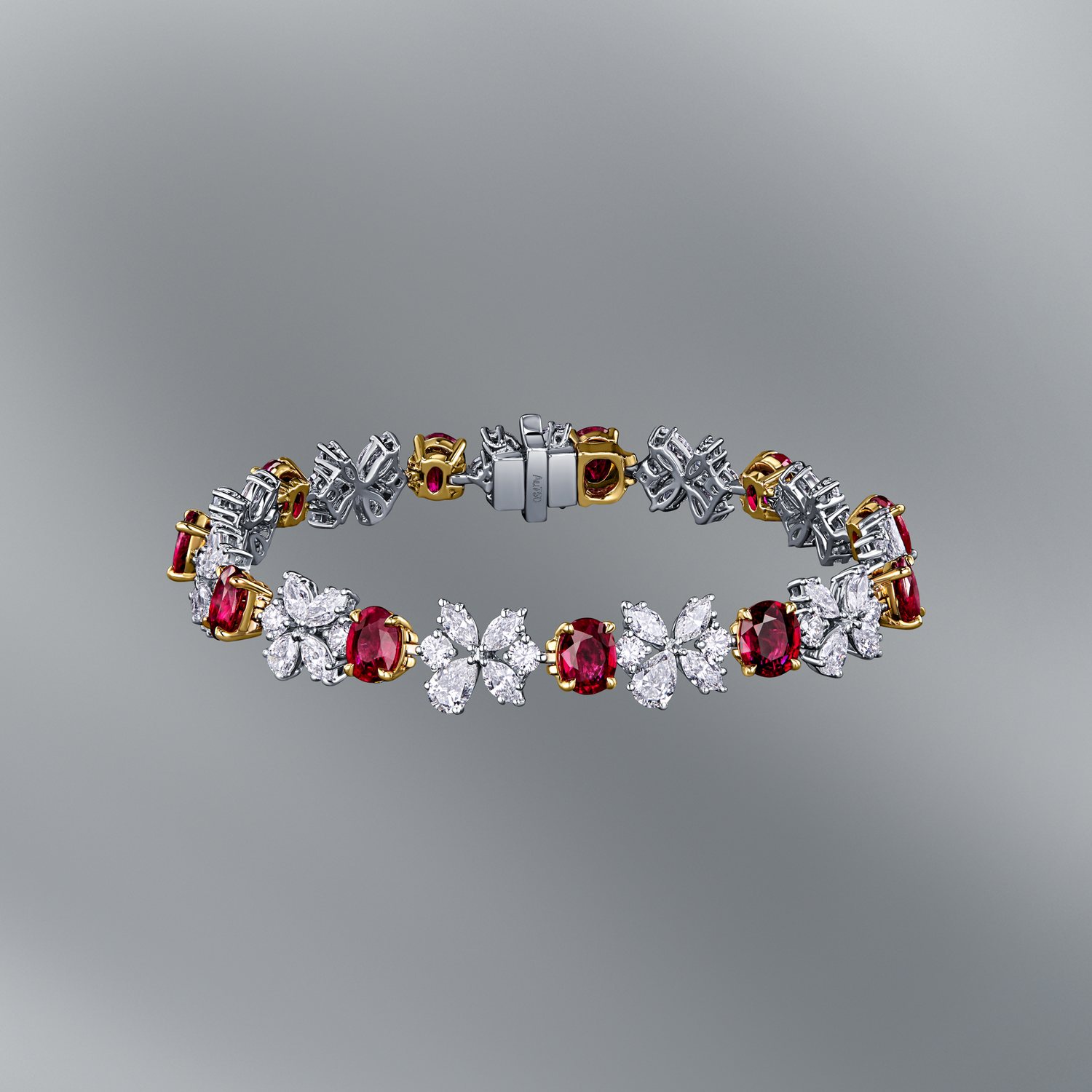 Diamond Bracelet Set with Vivid Red Rubies