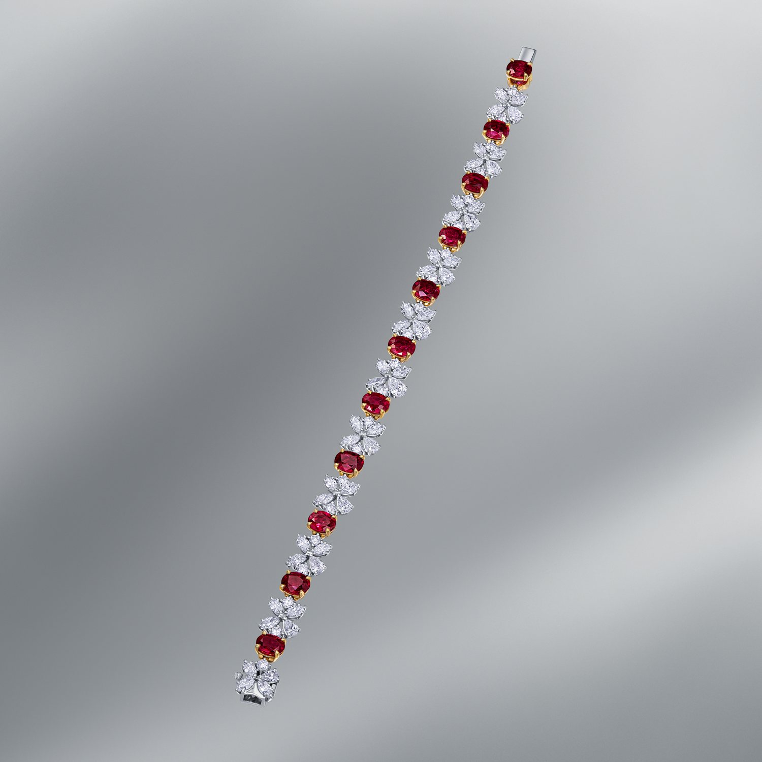 Diamond Bracelet Set with Vivid Red Rubies