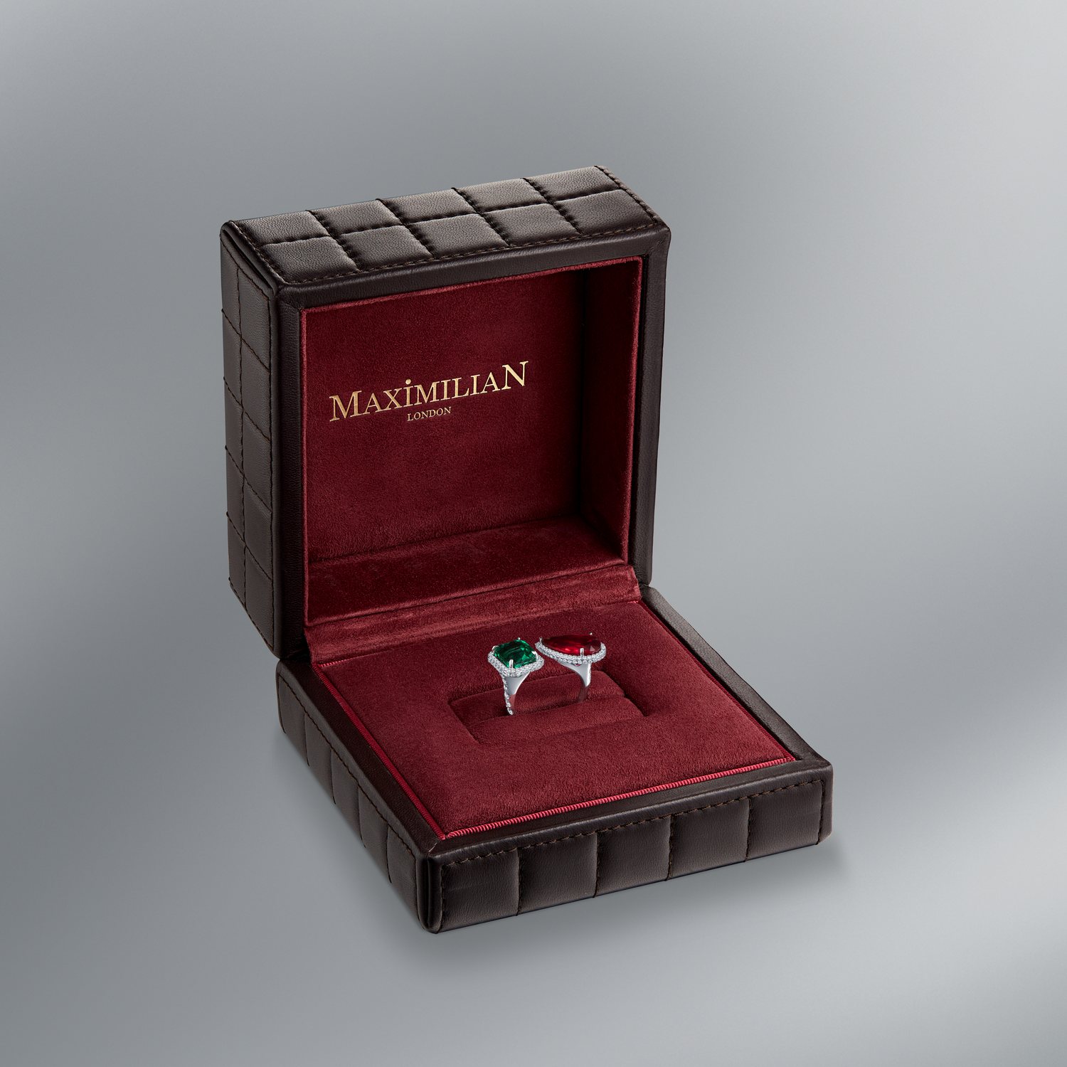 Diamond Ring Set with Natural Mozambique Ruby and Zambian Emerald