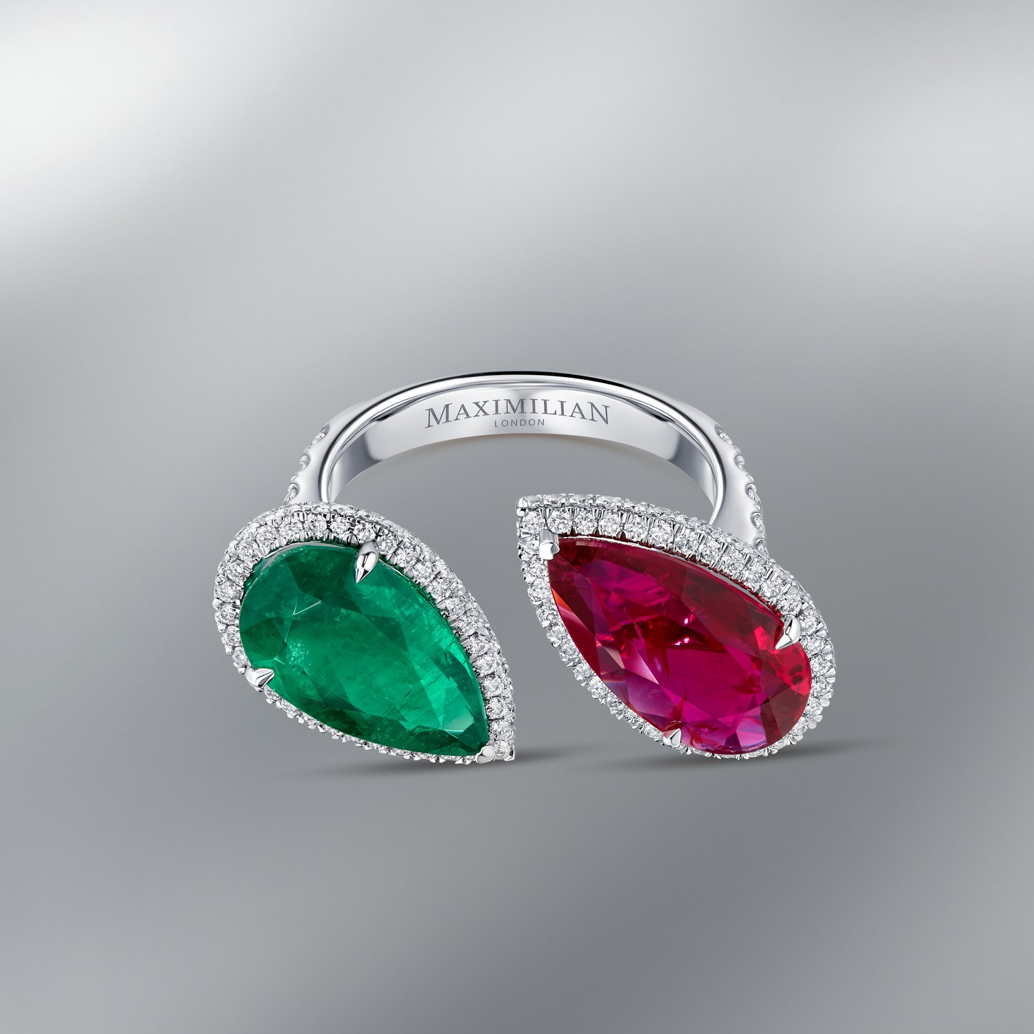 Diamond Ring Set with Natural Mozambique Ruby and Colombian Emerald