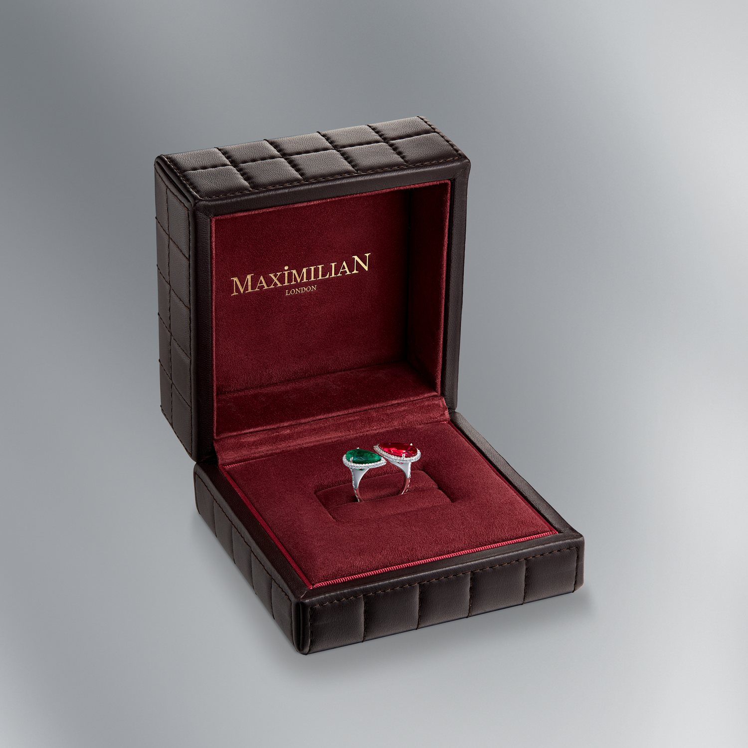 Diamond Ring Set with Natural Mozambique Ruby and Colombian Emerald