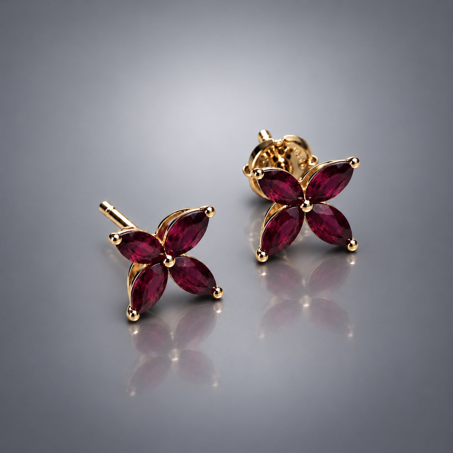 Ruby Butterfly Stud Earrings in White and Yellow Gold