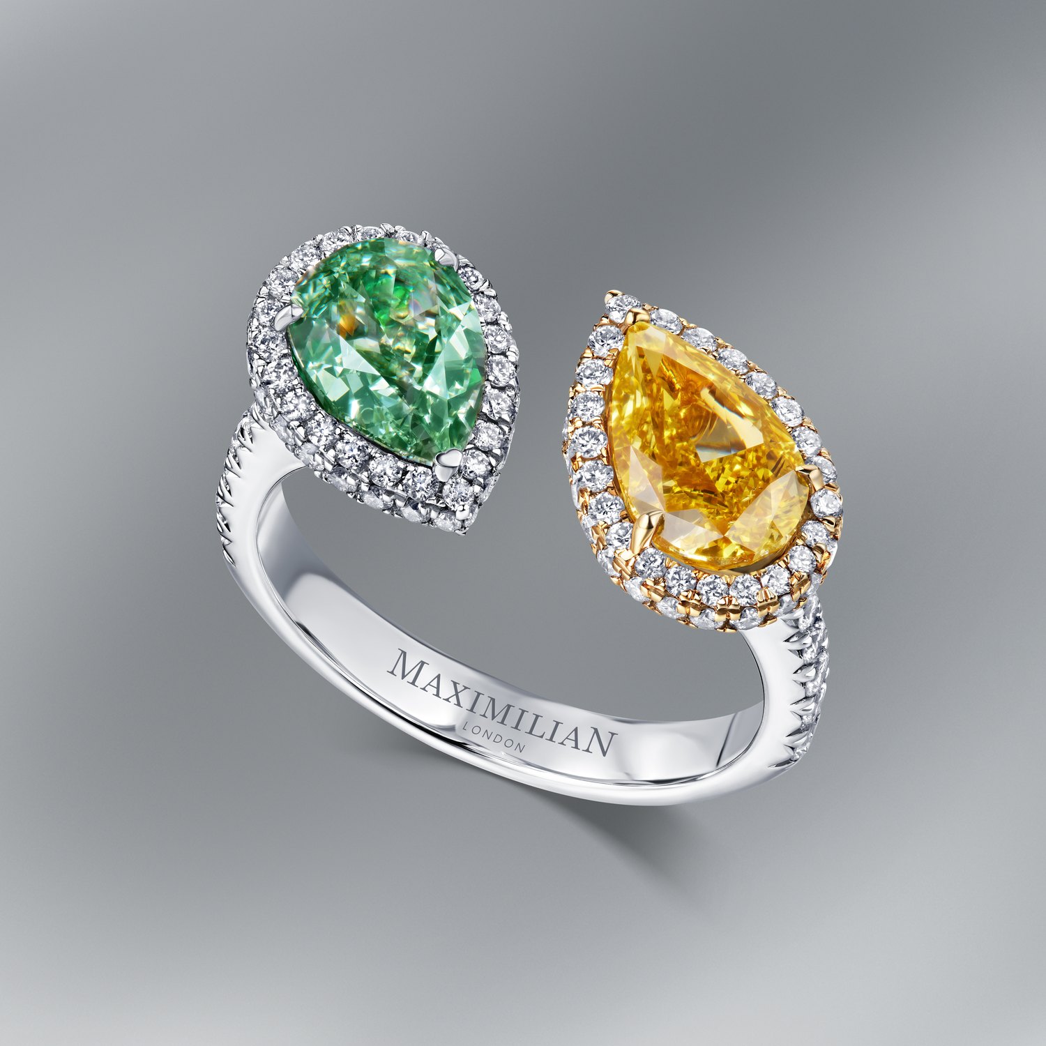 Diamond Ring Set with Fancy Light Yellowish Green and Fancy Vivid Orangy Yellow Diamonds
