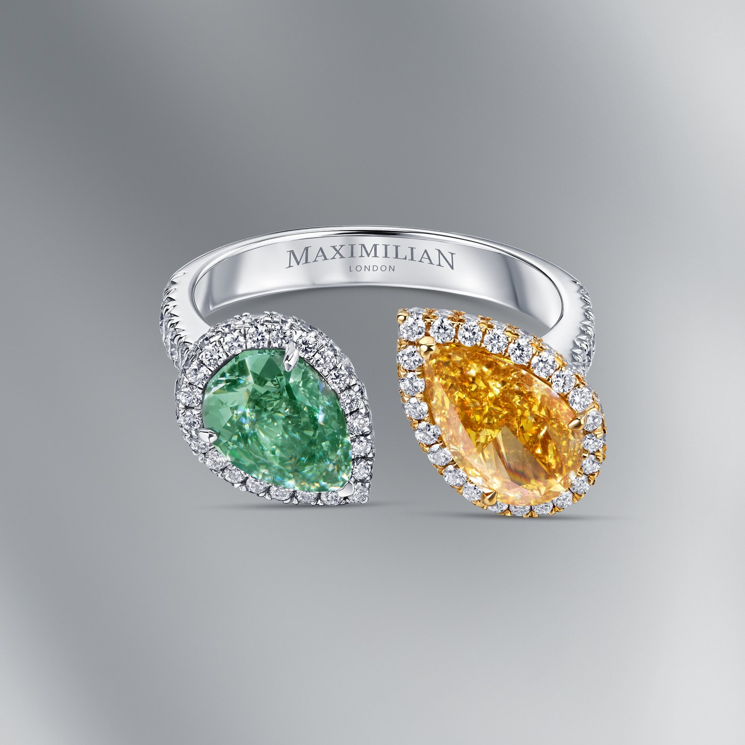 Diamond Ring Set with Fancy Light Yellowish Green and Fancy Vivid Orangy Yellow Diamonds