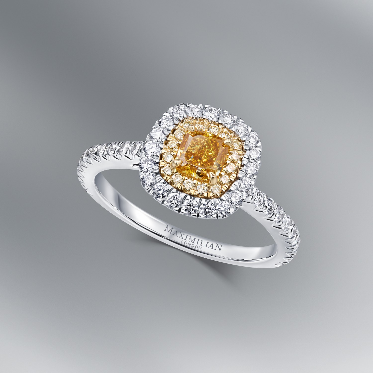 Fancy Vivid Yellow-Orange Cushion Diamond Ring