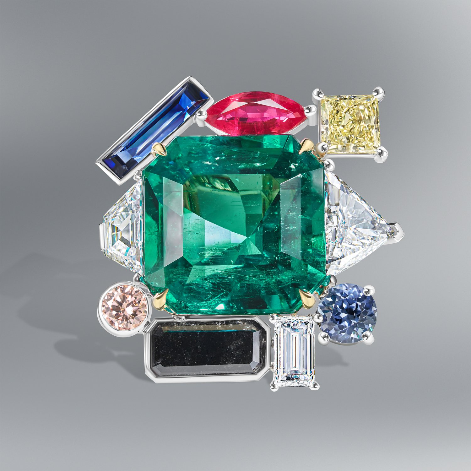 Kandinskiy Ring with 21.05 Carat Colombian Emerald
